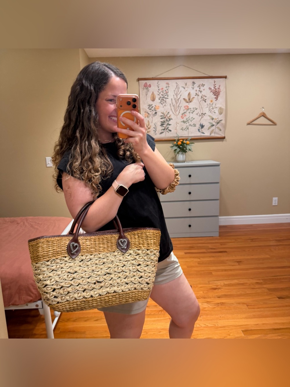 Brighton Woven Straw Tote Bag with Brown Leather Handles - Natural